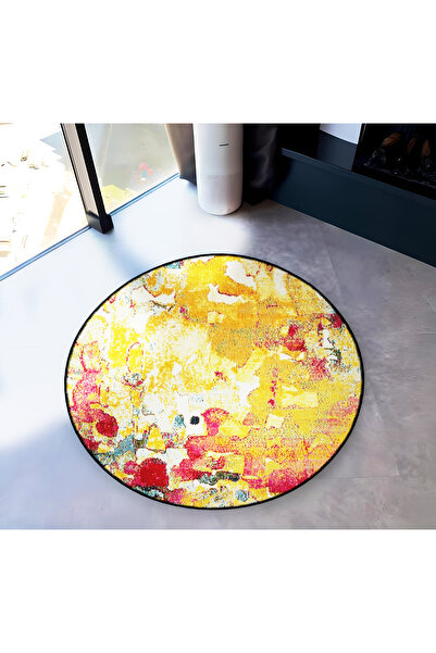 Rugs Modern Halı Yellow Themed Abstract Patterned Round Woven Base Modern Dec...