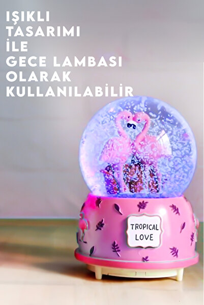 ALFAGİFT Renk Değiştiren Işıklı Ve Müzikli Romantik Flamingo Kar Küresi-dekoratif Hediye