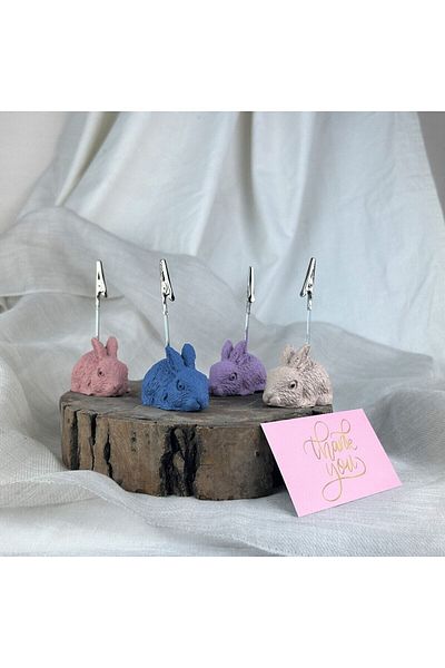 oasis decoration Rabbit 4-Piece Note Holder Set ( Cream - Gray Blue - Antique Pink - Purple), Photo Holder