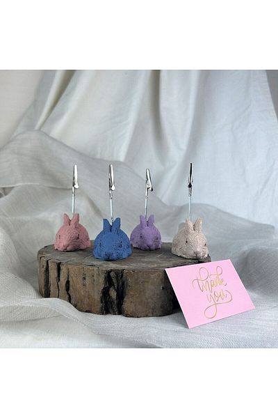 oasis decoration Rabbit 4-Piece Note Holder Set ( Cream - Gray Blue - Antique Pink - Purple), Photo Holder