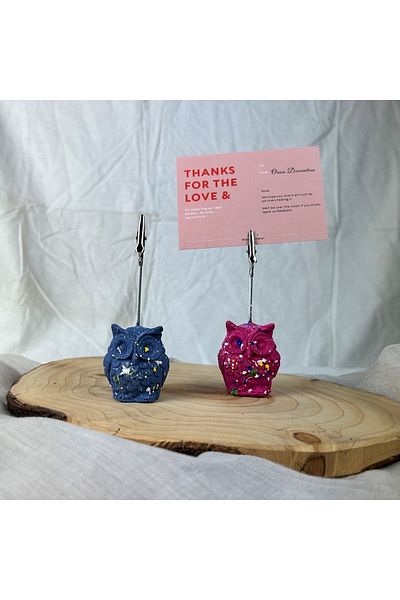oasis decoration Gray Blue Fuchsia Owl 2-Piece Note Holder Set