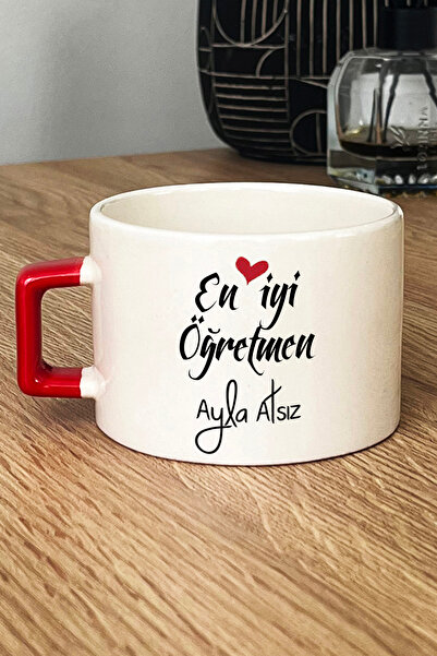 Hedizu Kişiye Özel En İyi Öğretmen Lüks Fincan Kırmızı Öğretmenler Günü Hediyesi