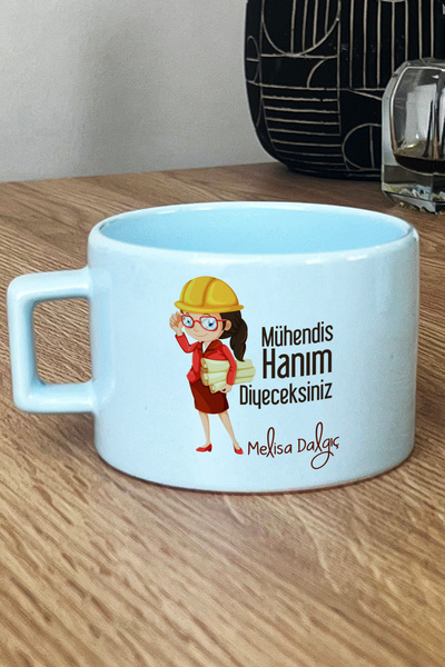 Hedizu Kişiye Özel Mühendisler Günü Hediyesi Pastel Fincan Mavi Kadın Mühendis
