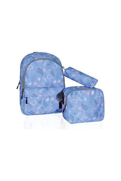 AK ÇANTA FLAMİNGO DESENLİ KIZ ÇOCUK 3 LÜ İLKOKUL ÇANTASI