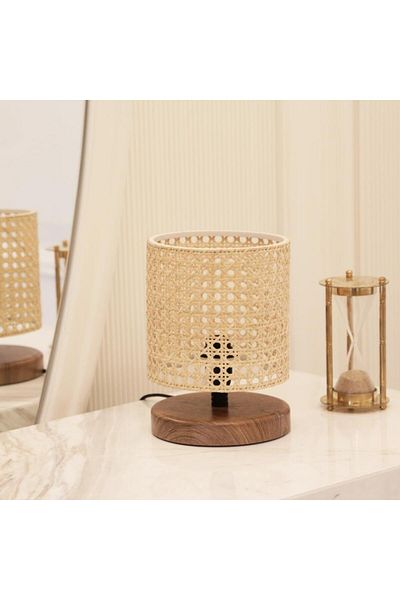 Art&Gift Rattan Series Mini Hazeran Lampshade - Wooden Base
