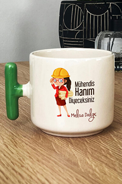 Hedizu Kişiye Özel Mühendisler Günü Hediyesi Kupa Bardak T Kulplu Yeşil Kadın...