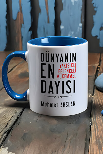Hedizu Kişiye Özel Dayı Kupa Bardak Mavi Dayıya Doğum Günü Hediyesi