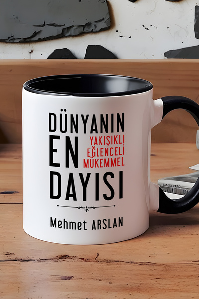 Hedizu Kişiye Özel Dayı Kupa Bardak Siyah Dayıya Doğum Günü Hediyesi