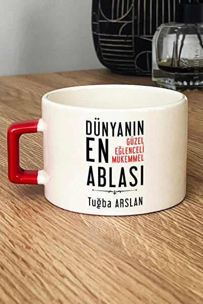 Hedizu Kişiye Özel Abla Lüks Fincan Kırmızı Ablaya Doğum Günü Hediyesi