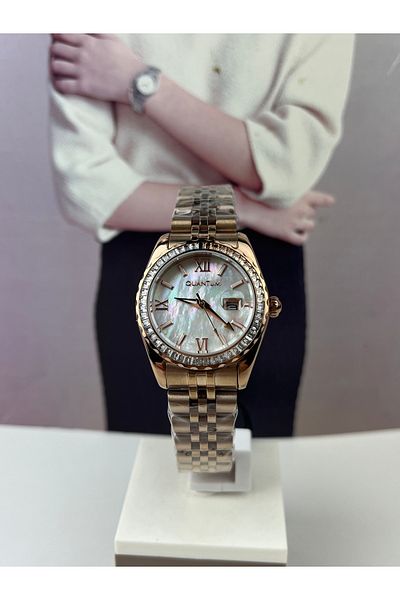Quantum Rose Gold Baguette - Stone Detailed Women's Wristwatch 30mm, 5Atm Waterproof