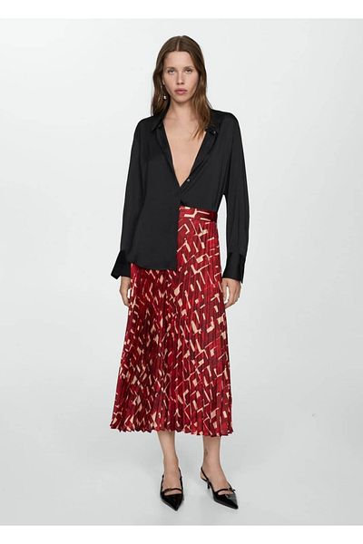 MANGO Woman Fustă plisată cu model