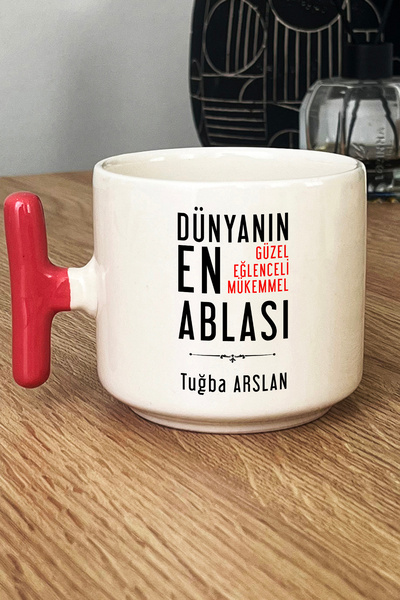 Hedizu Kişiye Özel Abla Kupa Bardak T Kulplu Pembe Ablaya Doğum Günü Hediyesi