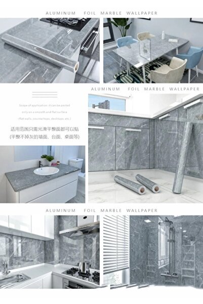 Horasan Ticaret Mermer Desenli Mutfak Tezgah Üstü Fayans Kaplama Yapışkanlı Folyo 5 Metre