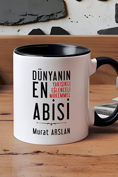 Hedizu Kişiye Özel Abi Kupa Bardak Siyah Ağabeye Babalar Günü Hediyesi