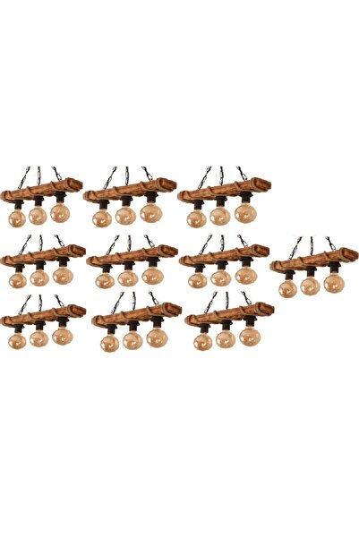 ZM AYDINLATMA 12adet 3'lü Halatlı Ahşap Avize