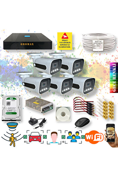 qromax 5 Kameralı Set - Yapay Zeka Özellikli Gece Renkli Gösteren Fullhd Güve...