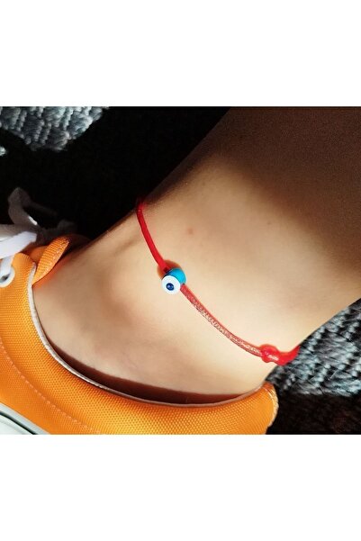 Bella Sera Studio Red Satin Rope Glass Evil Eye Beaded Anklet