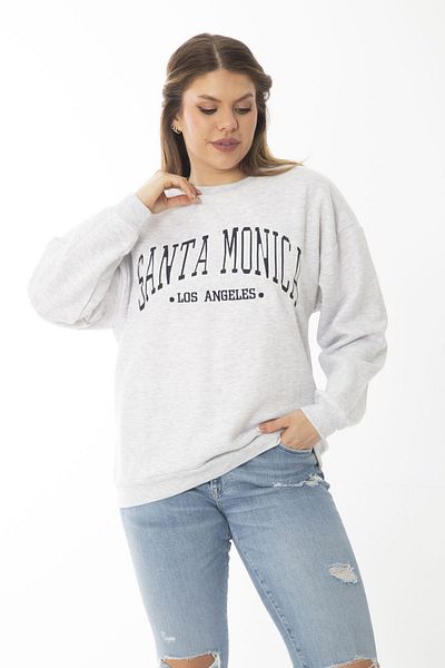 Şans Women's Large Size Gray Swatshirt with Raised Embroidery Print Detail 65N37010