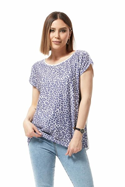 DHDmoda Mor Leopar Desenli Bluz Tişört