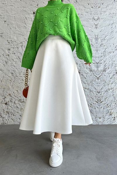 CNG MODA Λευκή Scuba Puff Φούστα