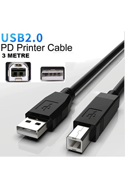 Derwell Yazıcı Kablosu Ara Printer Usb Bağlantı Bağlama Kablo Lazer Samsung Hp Canon Brother Kablosu 3 Metre