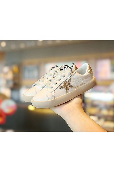 Butik Junisteps Special Design - Children's Zippered Sneakers with Shiny Star Detail - Gold