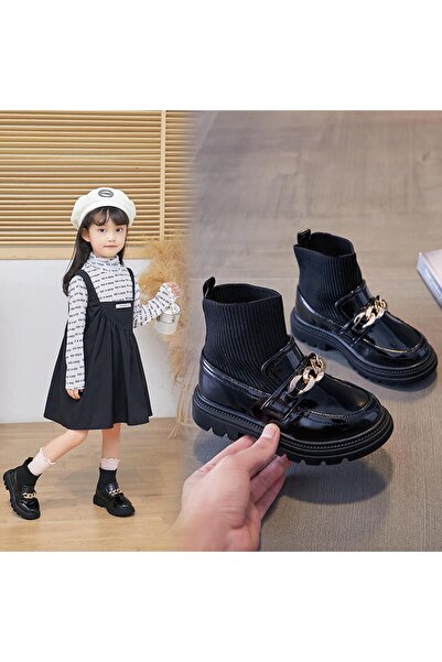 Butik RUGAN GOLD ZİNCİR DETAYLI ÇOCUK ÇORAP ÇİZME - SİYAH