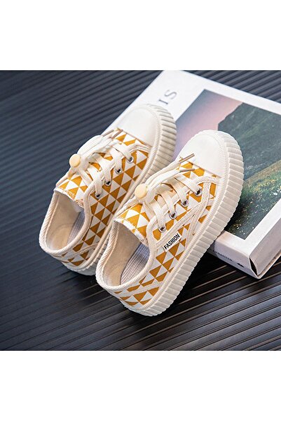 Butik Junisteps DÜZ TABANLI RENKLİ DESENLİ KANVAS (KETEN) ÇOCUK SNEAKER - SARI
