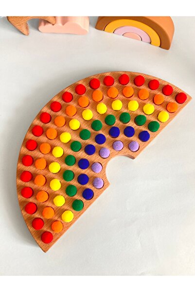PİNGUPLAY Montessori Gökküşağı & 72 Adet Ponpon ( Sıralayıcı Gökkuşağı, Eğiti...