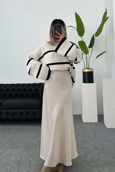 MODA UGS Luxury Quality Satin Fabric Long Skirt with Elastic Waist
