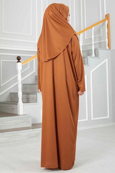 ZEHRANAZ NAMAZ ELBİSESİ Tan - Φόρεμα προσευχής χωρίς φερμουάρ