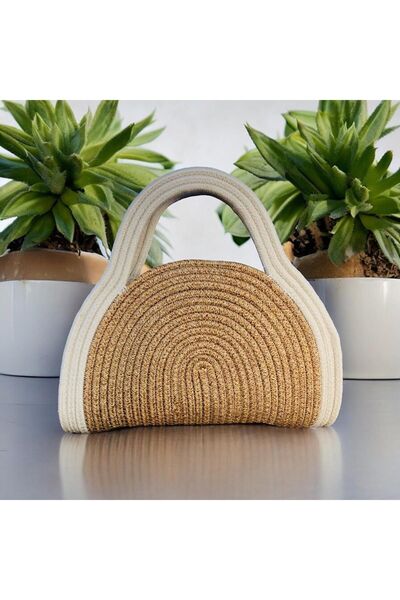 my doğa store jüt Rose' Mini  Clutch Çanta Jüt Dekoratif Kadın Çantası, Bohem...