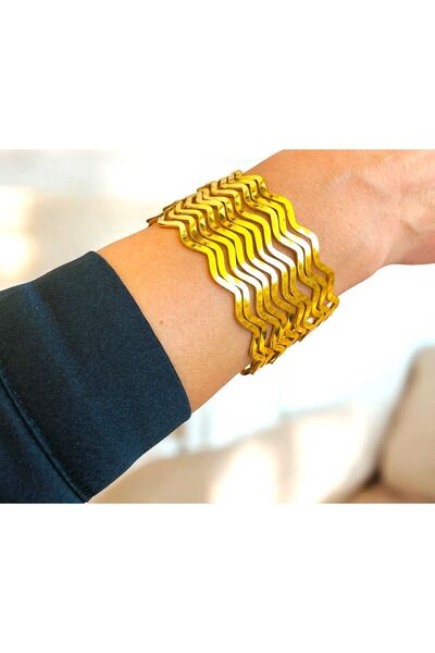 xesha 10 Lu ZikZak Ajda Bilezik Altın Kaplama Kararmaz  Kadın Bileklik  Garantili 10 adet Kuyumcu Kalitesi