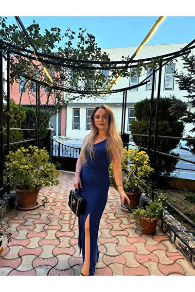 SEVENLINE Öpücük Yaka Çift Yırtmaçlı Elbise