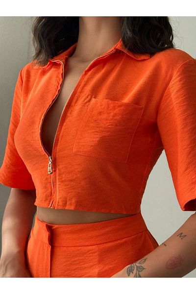 Lefon Short Jacket with Zipper, Short Sleeve, Lapel