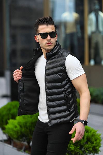 EL YAPIMI Мъжки кожен пухен елек без ръкави Fiber Tight Basic
