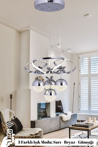 LİVORA LIGHTING Alice Modern Chrome 4 - Butterfly Stone Led Chandelier