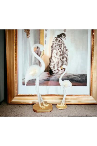 SZN DEKOR Beyaz Ve Gold Detaylı 2 Li Filamingo ,Konsol ,Masa Dekoru Ev Hediye...