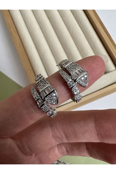 ringbox Silver Color Drumstick Stone Coiled Snake Earrings