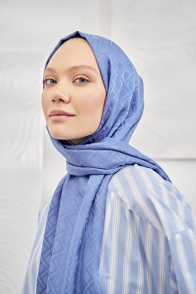 ARMANDA Şal cu model geometric Jacquard italian - Noua eşarfă Şal Trend Jacquard - Denim Blue
