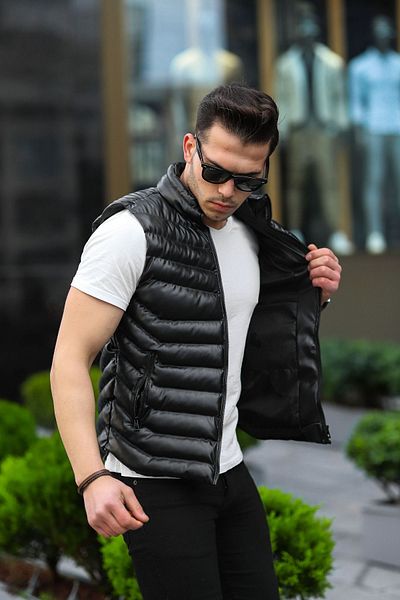 EL YAPIMI Мъжки кожен пухен елек без ръкави Fiber Tight Basic