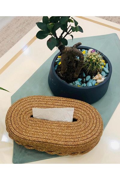 my doğa store Jute and Wicker Napkin Holder Box - Organizer Tableware Organizer
