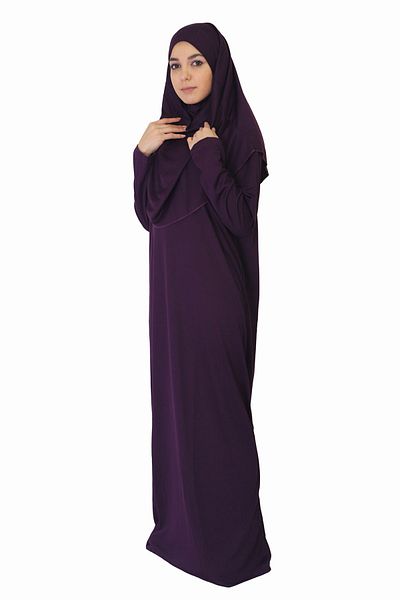 ZEHRANAZ NAMAZ ELBİSESİ Dark Purple Non-Zipper Prayer Dress