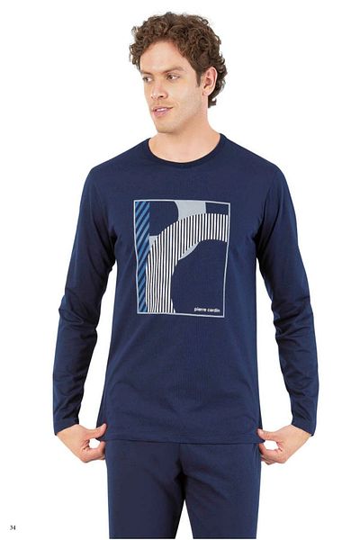 Pierre Cardin Σετ ανδρικών πιτζάμες 6060 - Navy Blue, Μακρύ μανίκι, Στρογγυλή λαιμόκοψη