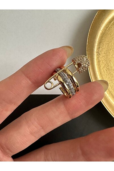 ringbox Zirkon Taşlı Çengelli Iğne Detaylı Kıkırdak Küpe Earcuff