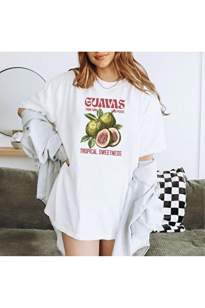 Jose Clothing Tricou alb din bumbac supradimensionat - decolteu, maneca scurta, imprimat