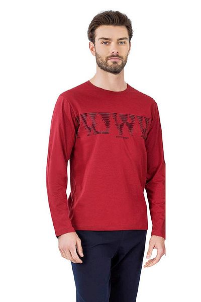 Pierre Cardin 6068 Men's Burgundy Long Sleeve Round Collar Pajama Suit