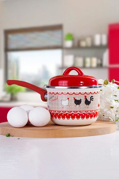 Panoramas Home Special Design Red Patterned Soft Boiled Egg Cooking, Boiling and Sauce Pan