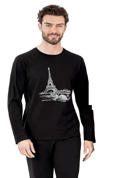 Pierre Cardin 6064 Мъжки пижамен комплект - черен, с дълъг ръкав и обло деколте