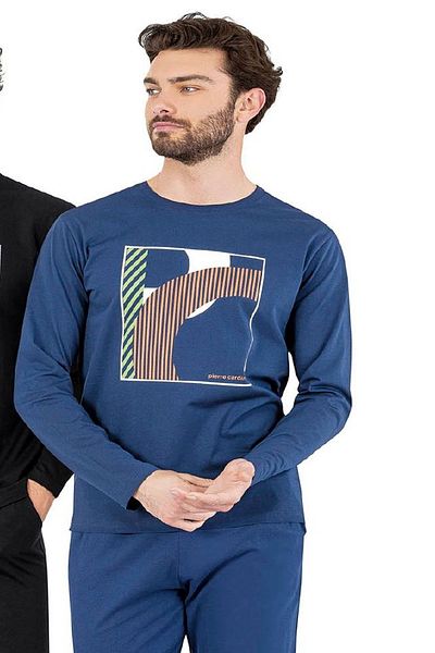 Pierre Cardin 6060 Ανδρικές πιτζάμες Indigo - Μακρύ μανίκι και στρογγυλή λαιμόκοψη
